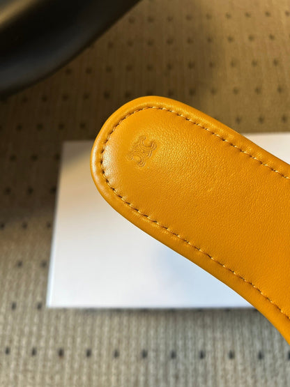 Celine 26 Flat Mule Slippers Mustard Yellow Sheepskin 621529