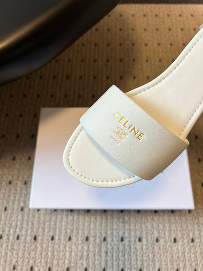 Celine 26 Flat Mule Slippers White Sheepskin 621530