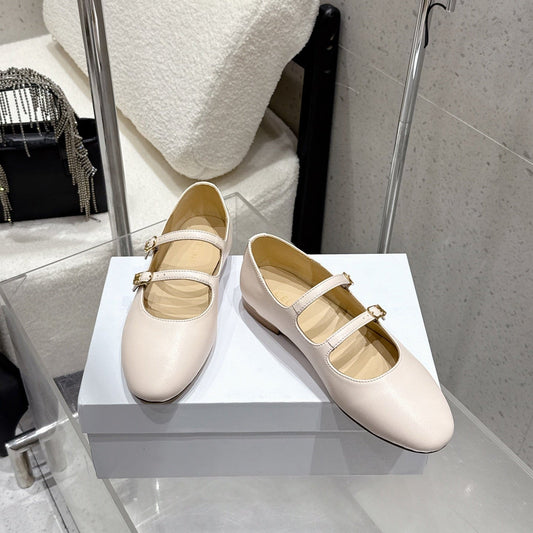 Celine 26 Ballet Flats Light Beige Cowhide 608055