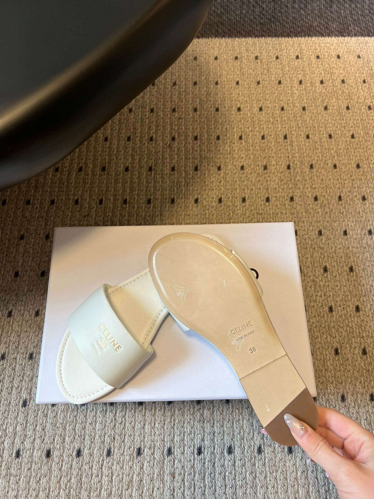 Celine 26 Flat Mule Slippers White Sheepskin 621530