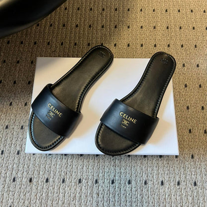 Celine 26 Flat Mule Slippers Black Sheepskin 621528