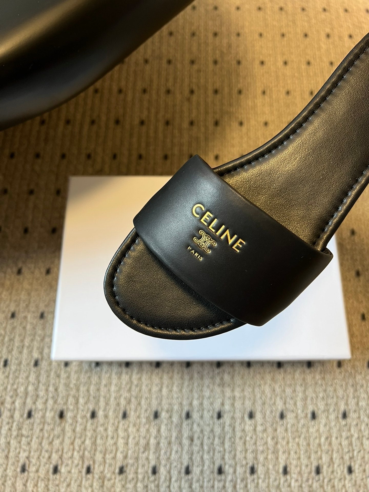Celine 26 Flat Mule Slippers Black Sheepskin 621528