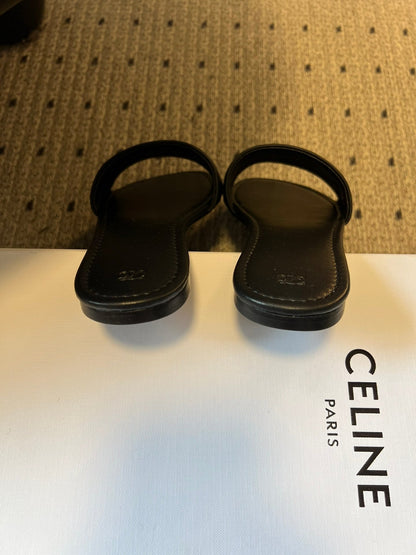 Celine 26 Flat Mule Slippers Black Sheepskin 621528