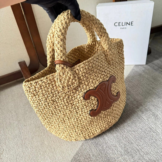 Tote Bag Celine Triomphe 23 In Beige Raffia