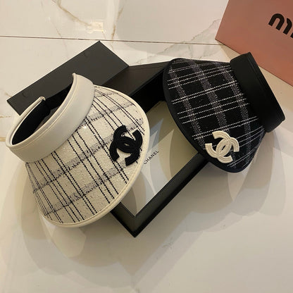 CHANEL Little Chanel Style Checkered Open-Top Hat